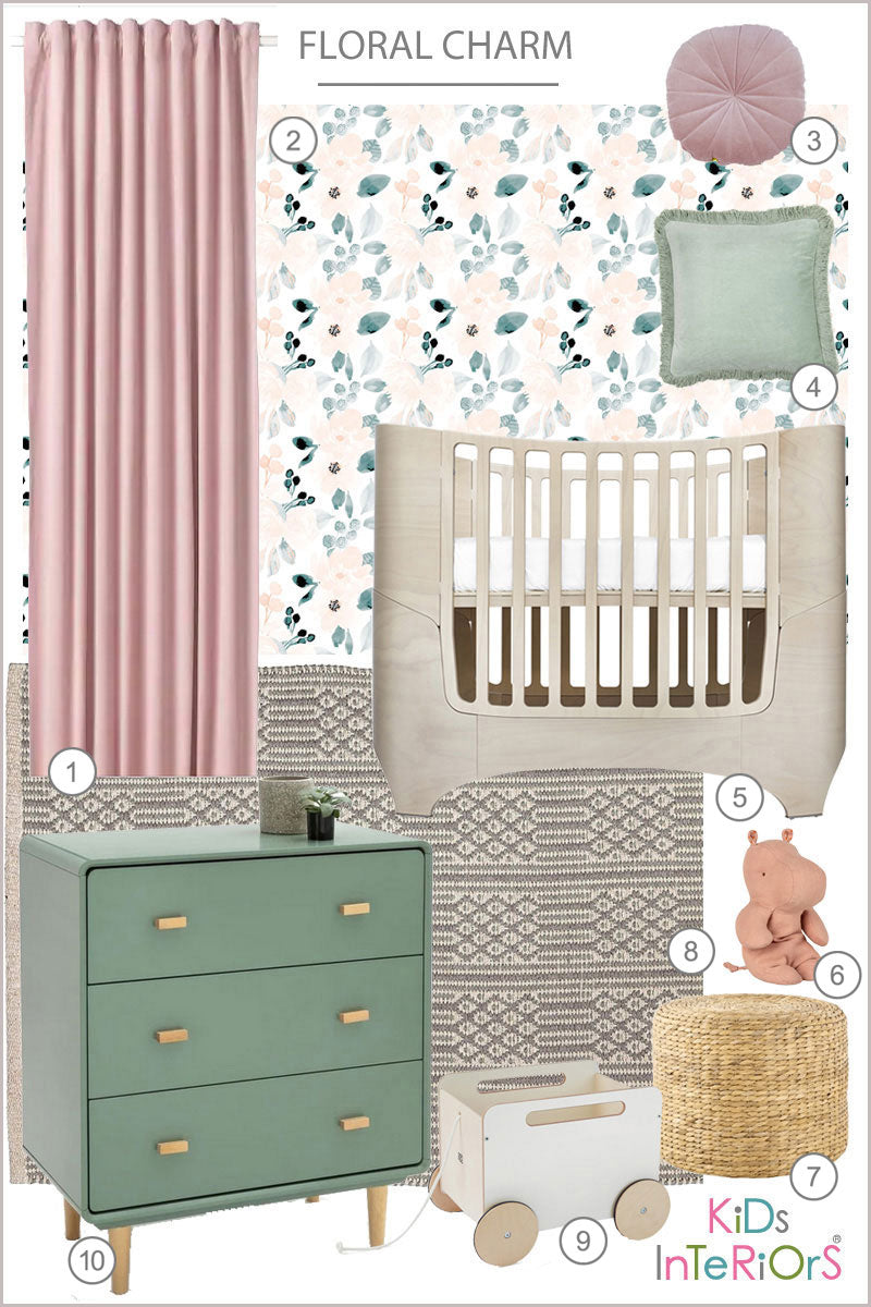 Aquarelle Flowers Peach Blue Self Adhesive wallpaper