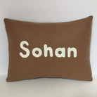 personalised cushion with name in brown wool felt