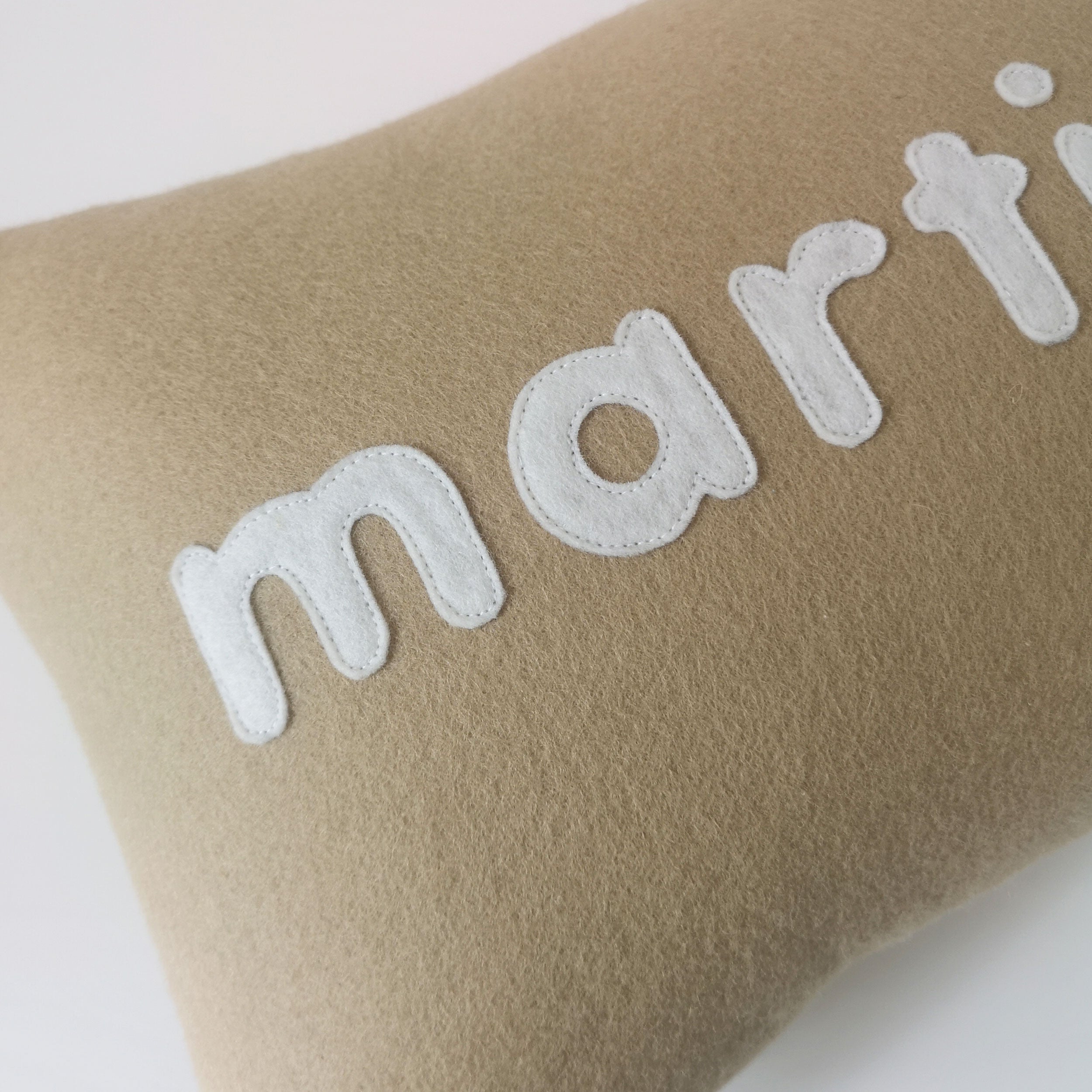 personalised beige wool cushion 