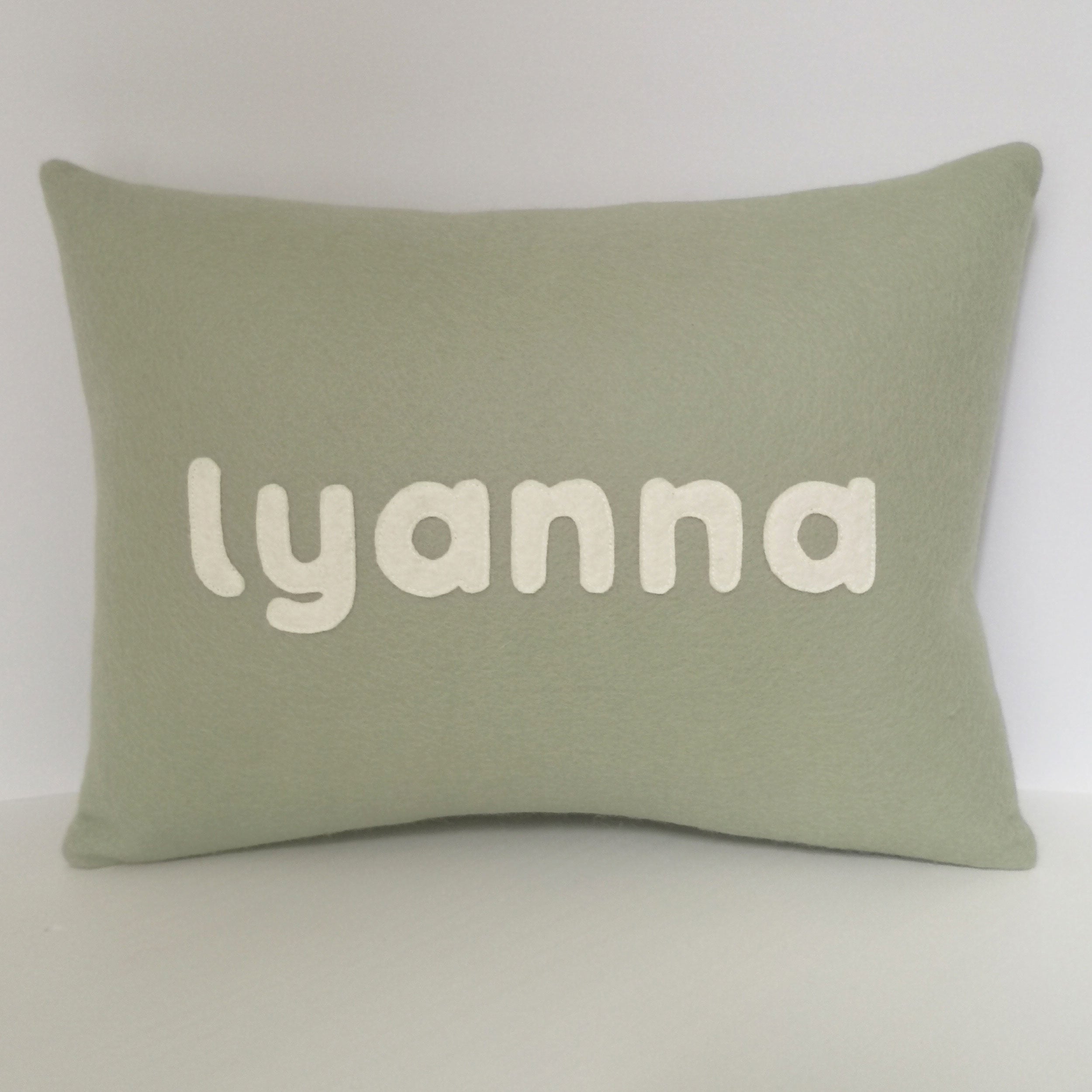 pistachio green personalised cushion with name