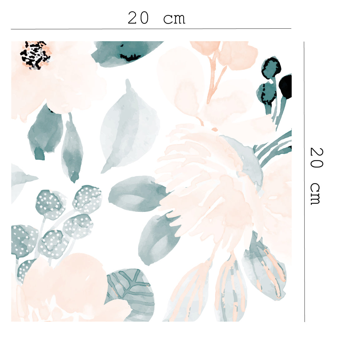 Aquarelle Flowers Peach Blue Self Adhesive wallpaper