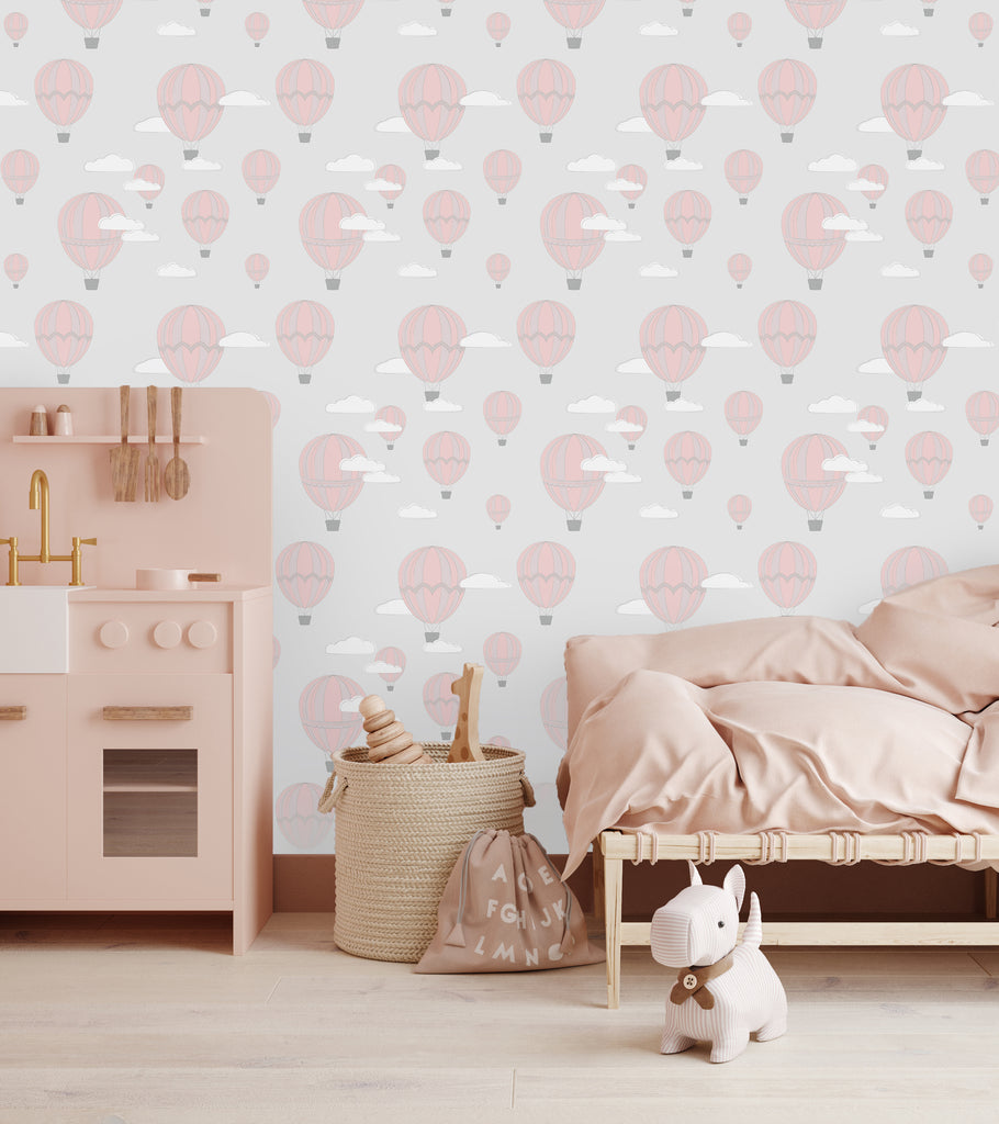 Airballoons Pink/Grey Wallpaper