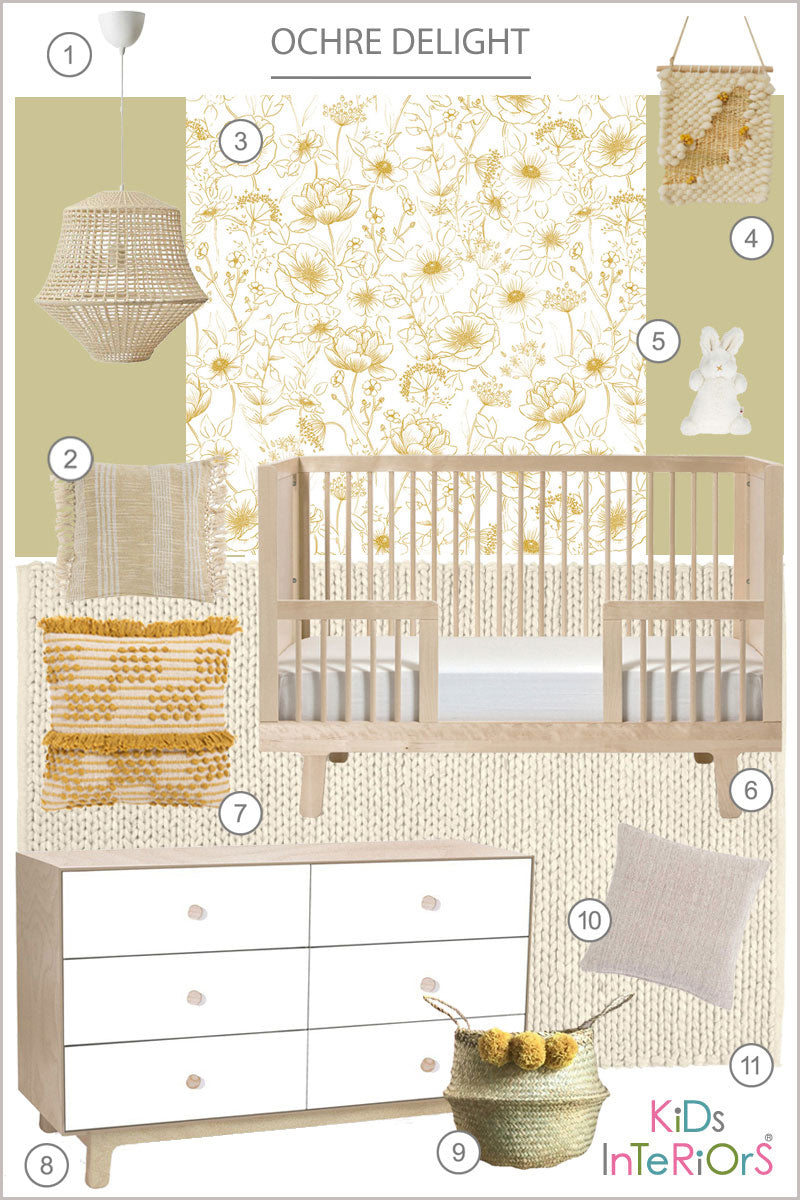 Ochre Flowers wallpaper for Nursery or Kid's Room 