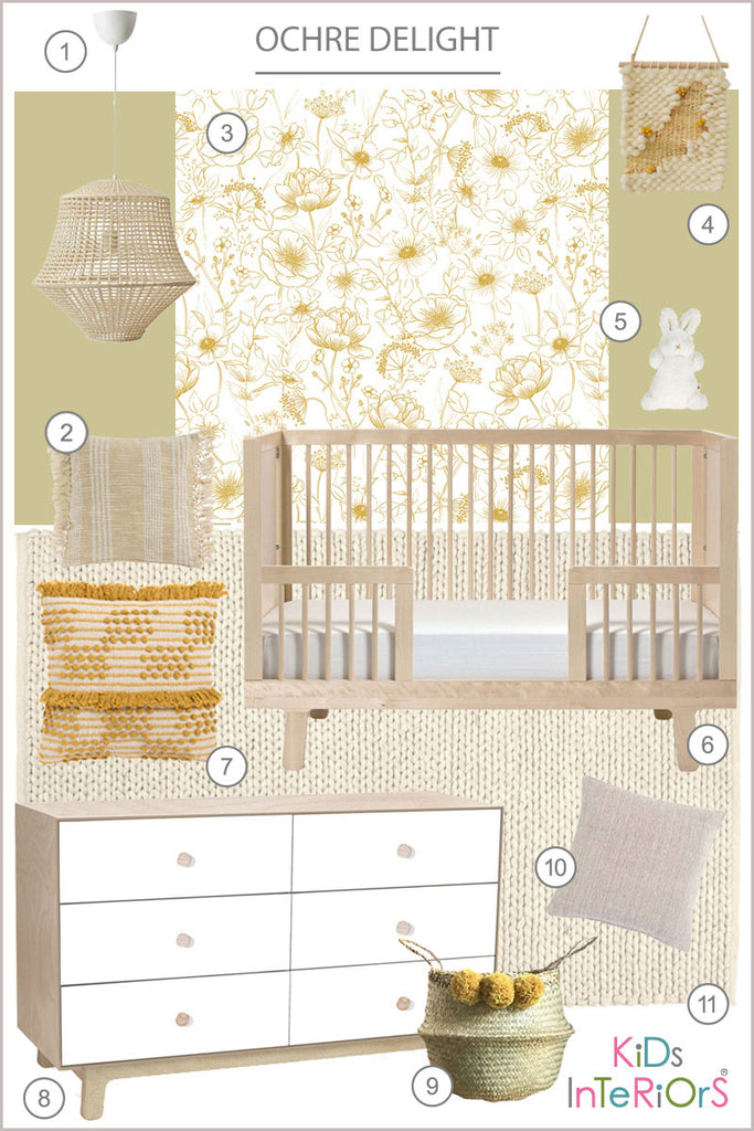 Ochre Flowers wallpaper for Nursery or Kid's Room 