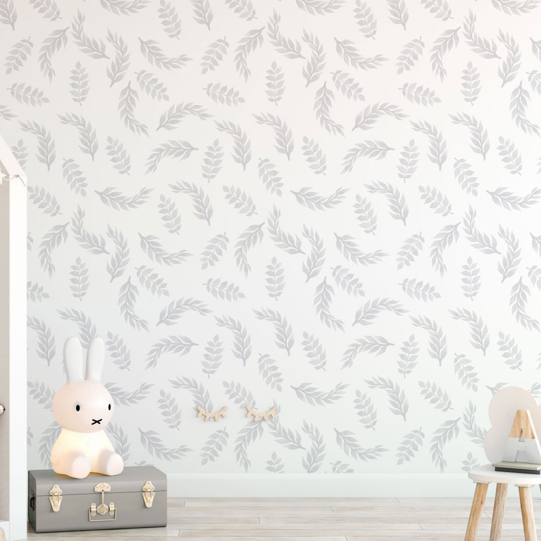 Leaves Grey Self Adhesive wallpaper for Nursery or Kid's Room