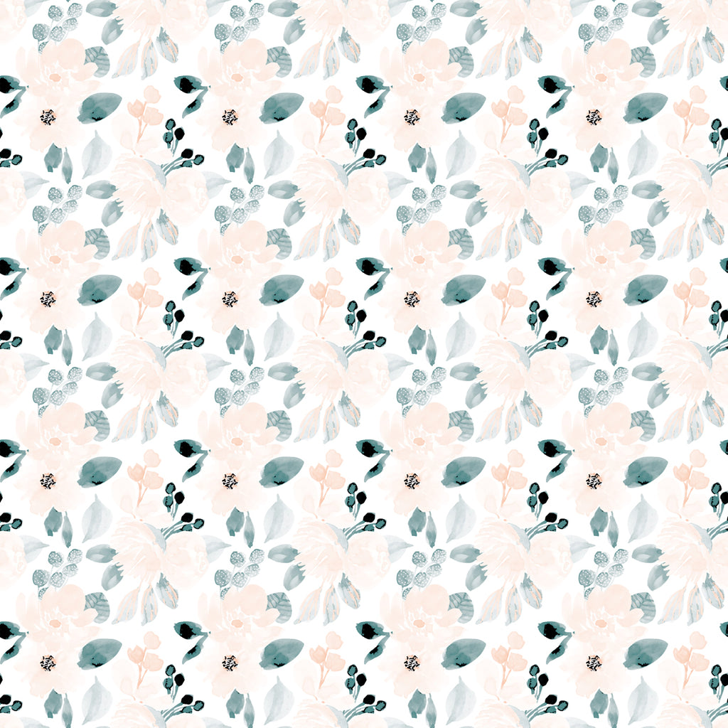 Aquarelle Flowers Peach Blue Self Adhesive wallpaper